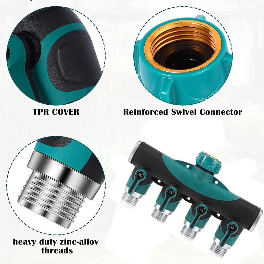 موزع خراطيم مياه 4 مخارج بجسم معدني – 4Way Hose Splitter مع صمامات تحكم مستقلة | موصل متعدد الاستخدامات للحديقة والصنبور - 2