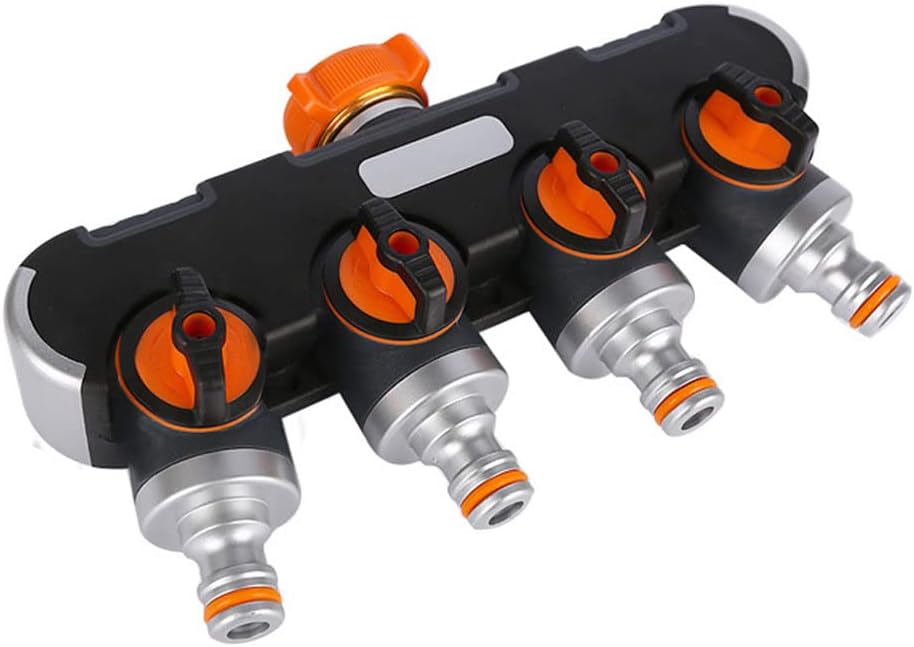 موزع مياه 4 مخارج للحدائق من SEIWEI – 4-Way Heavy Duty Hose Splitter 3/4" with 1/2" Adapter | توزيع ذكي للمياه مع صمامات تحكم مستقلة