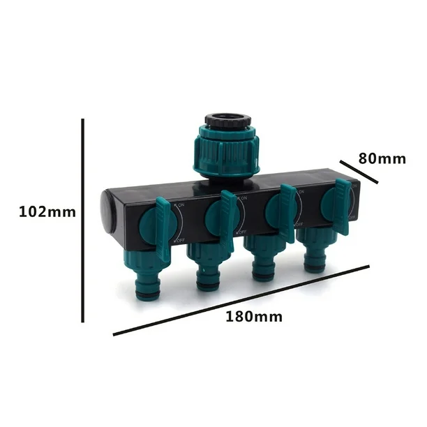 موزع خراطيم مياه 4 مخارج بلاستيك – 4 Way Garden Hose Splitter with Shut-Off Valves | توزيع مرن للمياه للحديقة وصنبور واحد