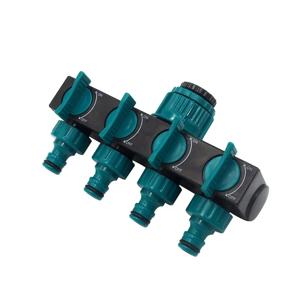 موزع خراطيم مياه 4 مخارج بلاستيك – 4 Way Garden Hose Splitter with Shut-Off Valves | توزيع مرن للمياه للحديقة وصنبور واحد - 2